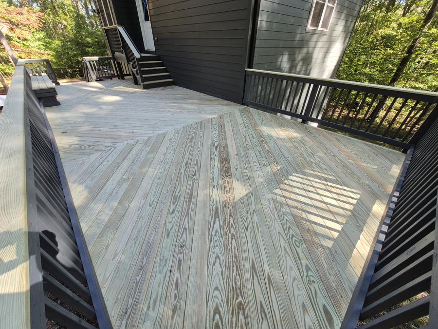 Herringbone pattern pressure-treated deck